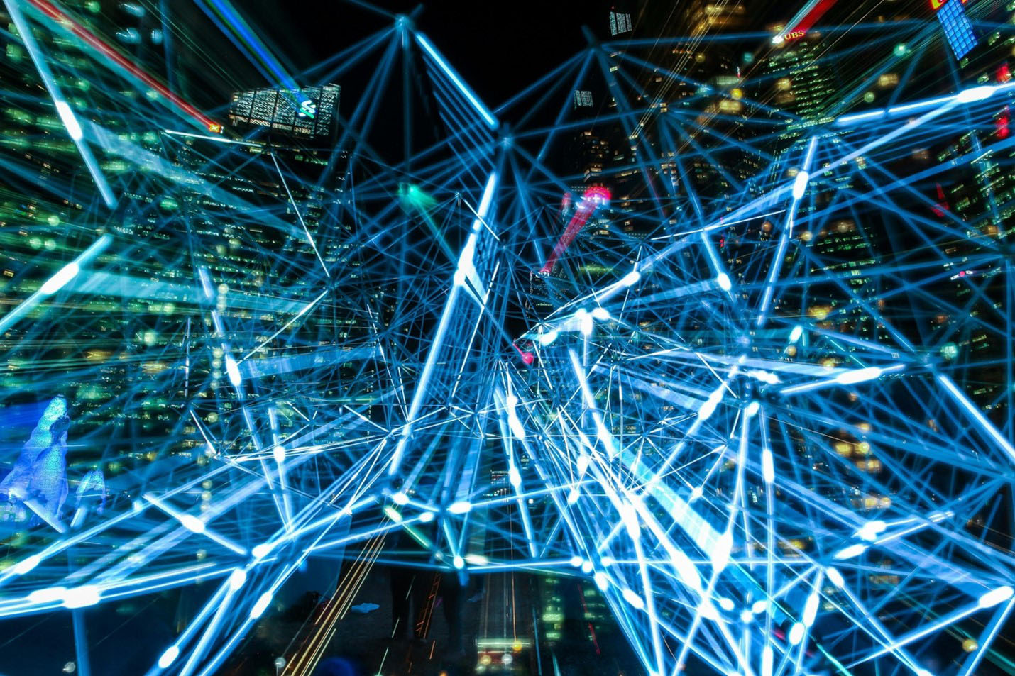 Network of interconnected nodes illustrating internet speed