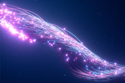 Purple fiber lines moving in a design