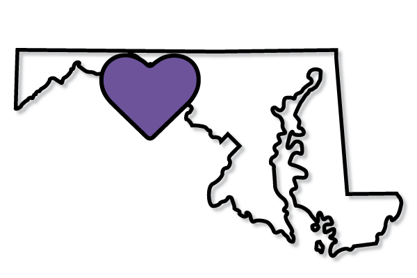 Maryland State outline with purple heart