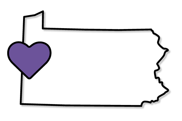 Pennsylvania State outline with purple heart