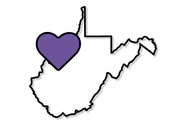 West Virginia State outline with purple heart